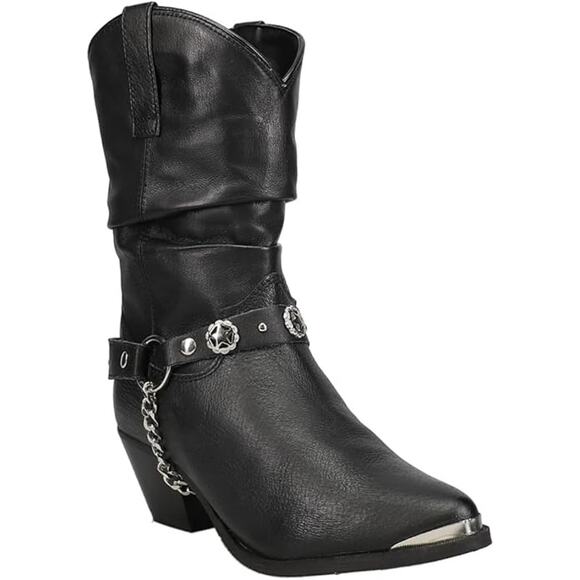 Dingo Womens Olivia Pull On Pointed Toe Casual Boots Mid Calf Mid Heel 2-3" BLK - Picture 3 of 5